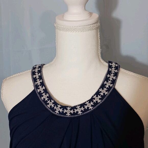 Cable & Gauge Halter Top Women's Large Navy Embellished Neckline EUC - Picture 2 of 8